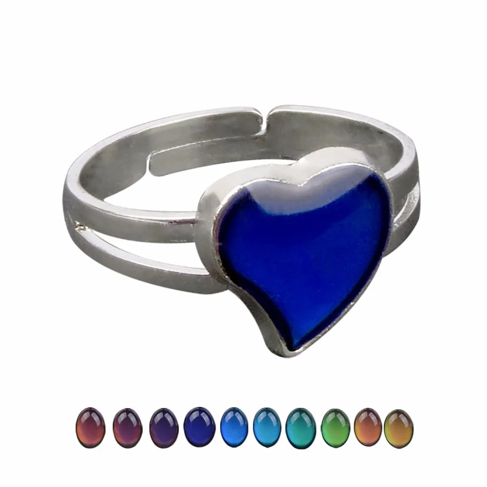 

JUCHAO Adjustable Mood Ring Magical Vintage Crooked Peach Heart Rings for Women Temperature Control Color Change Ring Jewellery