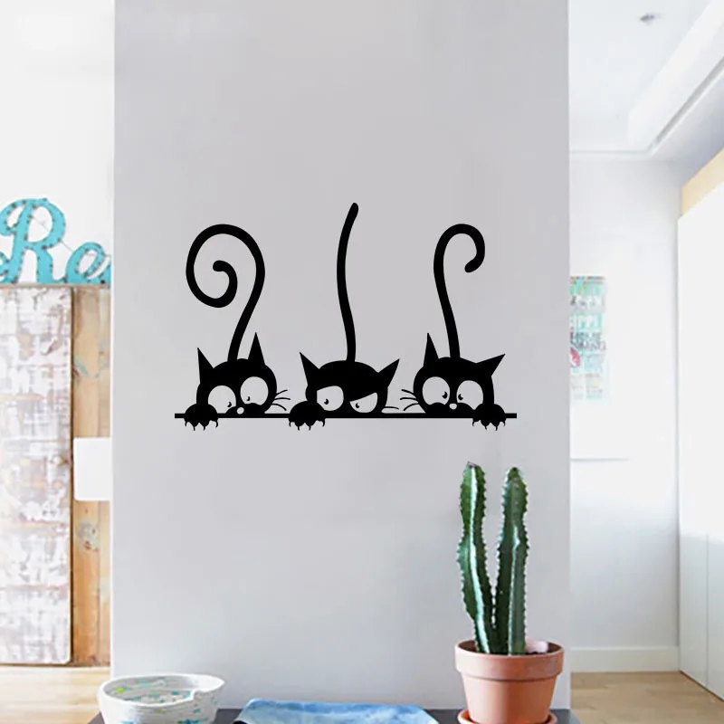 Lovely Cat Wall Stickers For Bathroom Toilet Kids Room Decorations Home Decor Wall Car Mural Art Decals