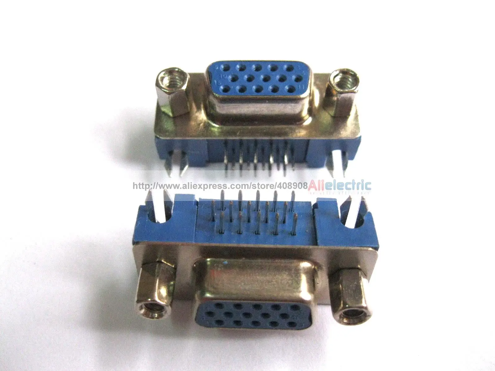 30 Pcs D Sub 15 Pin Female Connector Right Angle 3 Row Short Blue