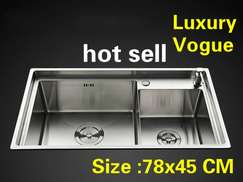 Free shipping Apartment luxury wash vegetables kitchen manual sink double groove durable 304 stainless steel hot sell 780x450 MM