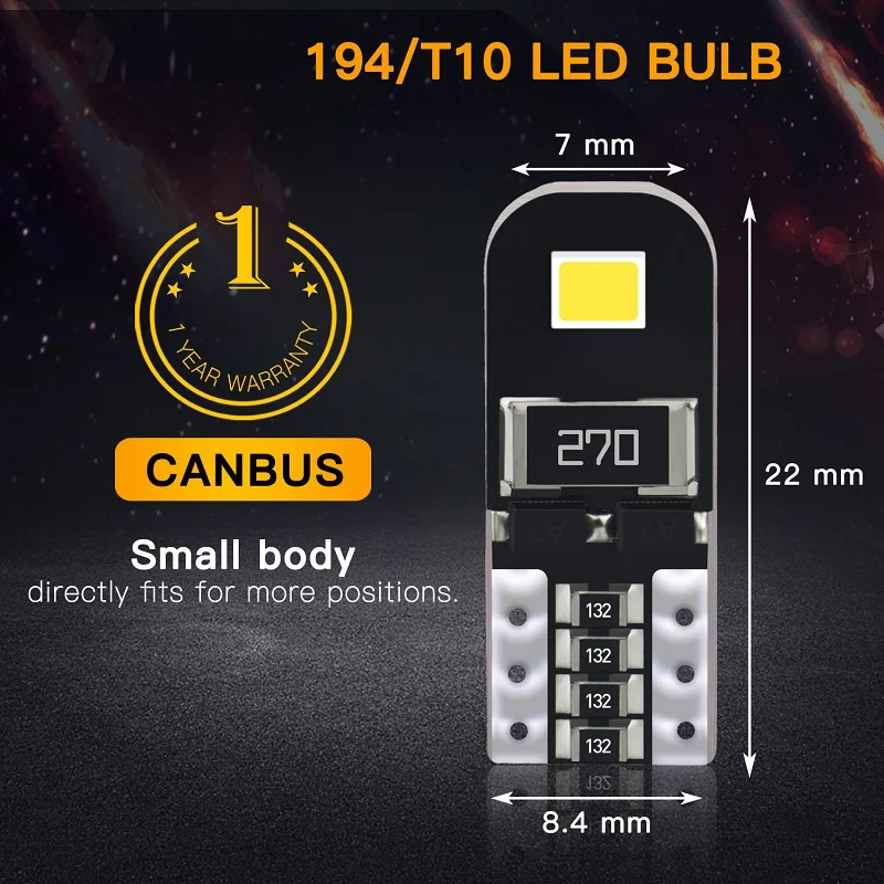 10x W5W T10 LED Canbus Bulb for Lada Vesta Granta Kalina Niva Renault Duster Megane Car Interior Light Dome Trunk Parking Lights