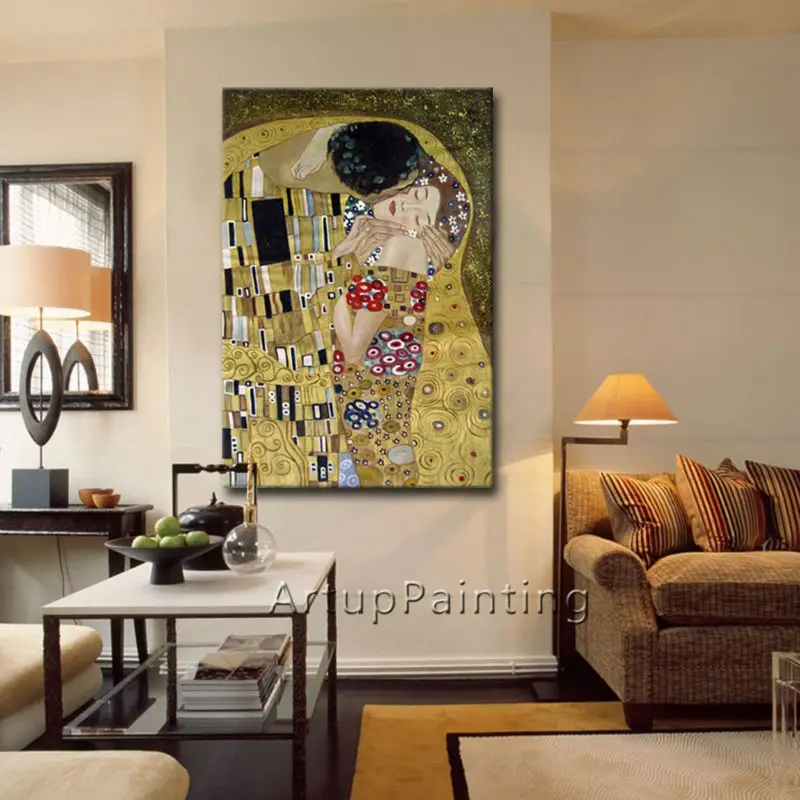 Gustav Klimt Oil painting on Canvas Hand painted The Kiss Paintings For Living Room Wall decoration wallpaper