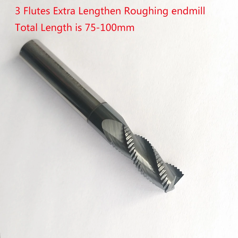 6-12mm length 75-100mm 3Flutes  HRC45  extra lengthen Roughing end mill  Spiral Bit Milling Tools CNC Corn Endmills Router bits