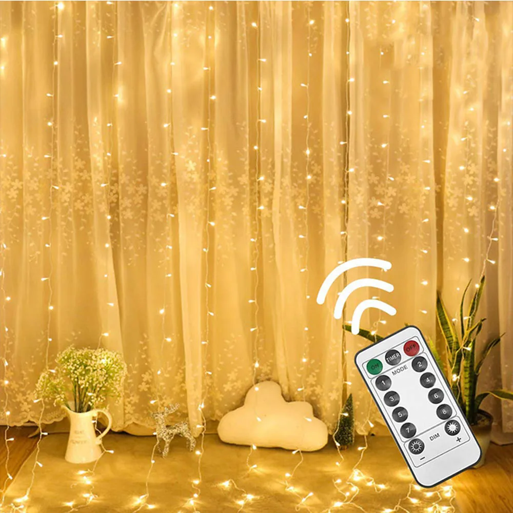 

3mx3m LED String Lights 5V 300LEDs USB Fairy Icicle Curtain Lamp with Remote Control Christmas Garland Wedding Party Patio Decor