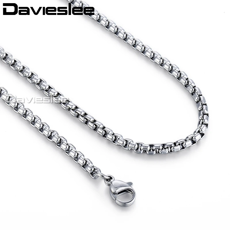 Davieslee Scatola di Colore Argento di Collegamento Della Collana Della Catena Per Gli Uomini Gioielli In Acciaio Inossidabile degli uomini Neckalce Dropshipping del Regalo 3/4mm DKN479