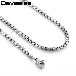 Davieslee Silver Color Box Link Chain Necklace For Men Jewelry Stainless Steel Men's Neckalce Gift Dropshipping 3/4mm DKN479