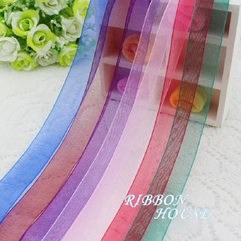 (50 yards/roll) Organza Ribbon Wholesale gift wrapping decoration Christmas silk ribbons lace fabric 12/15/20/25/40/50mm