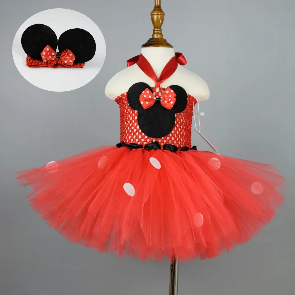 Baby Girls Minnie Tutu Dress Minnie Birthday Party Costume with Mouse Ears Headband Set 5 Color Options Baby Tutu Dresses 0-8Y