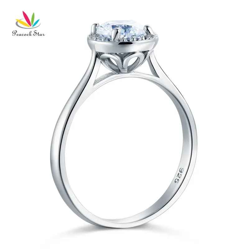 

Peacock Star Solid 925 Sterling Silver Engagement Promise Ring Halo for Her Wedding Jewelry CFR8120