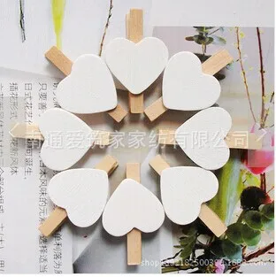 100Pcs Mini Wooden Heart Clips white red blue pink orange colorful Photo paper postcard Clips pegs Wedding Party Decoration 30mm