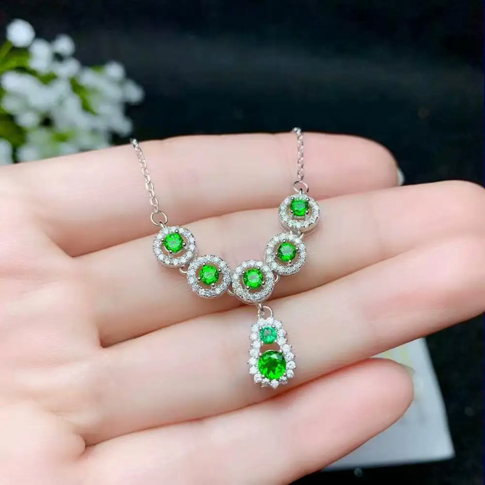 

good looking clear green diopside gemstone pendant for necklace silver jewelry round natural gem 925 sterling silver party gift