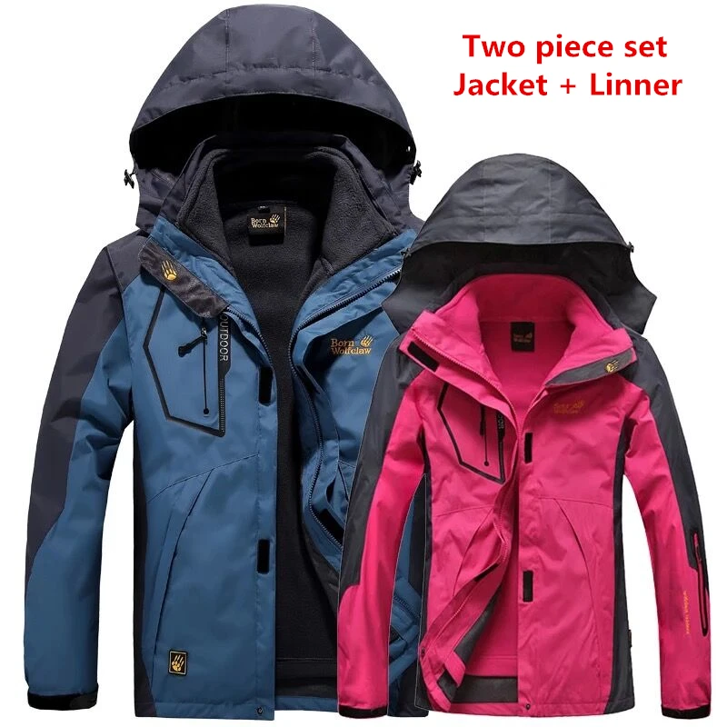 High-quality Male and Female Two Piece Jacket+Linner Winter Autumn  Warm Waterproof Windproof Jacket for Climbing Clothing Suit