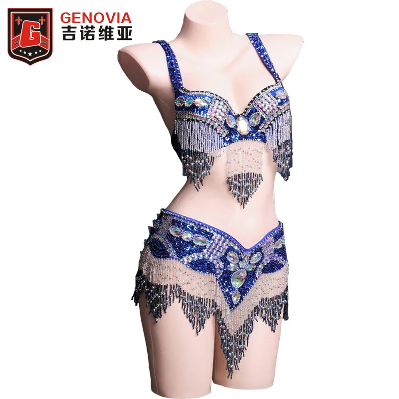 

Belly Dance Costume Outfit Set Bra Belt Carnival Bollywood 2 PCS Professional Outfit Oriental Beads Costume Belly Dance Bra Belt