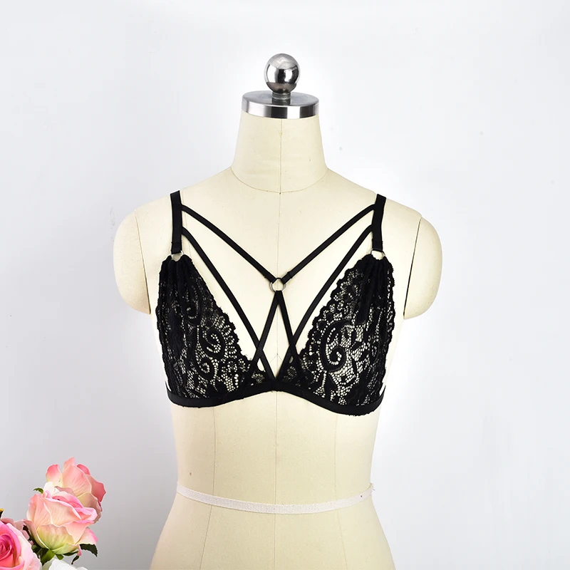 

Black Sexy Elastic Punk Lace Bra Body Bondage Lingerie Gothic Chest Crop Tops Lace Harness Cage Bra Fetish Rave Wear Tops O0631