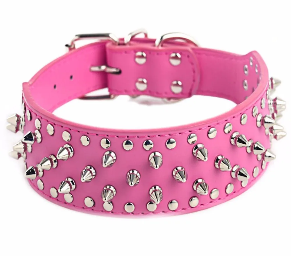 2inch Wide large dog Spiked Studded Leather Dog Collars 5*51-66cm For Medium Large Breeds Pitbull Mastiff Boxer Bully 3 colors