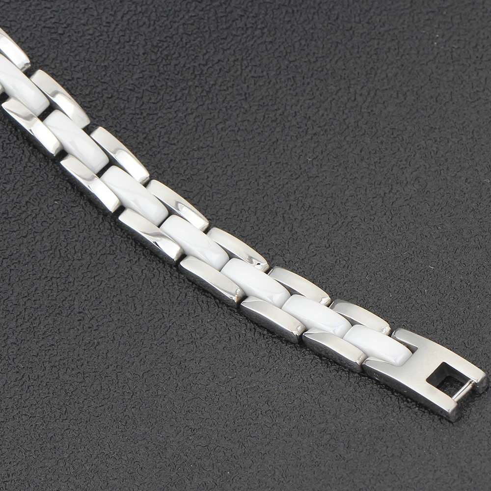 NIBA 20cm White  Ceramic Bracelet Bangle Stainless Steel Chain Link Bracelet Women And Men Jewelry