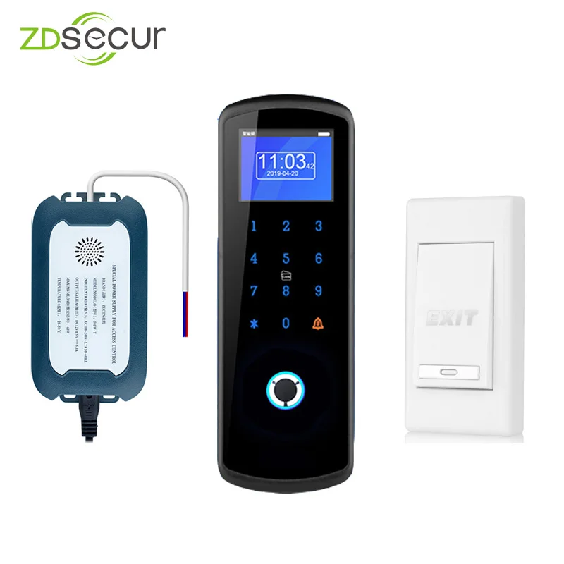 IC Touch 2.4G Wireless DIY Fingerprint Access Control System with Power Supply Exit Button and Doorbell