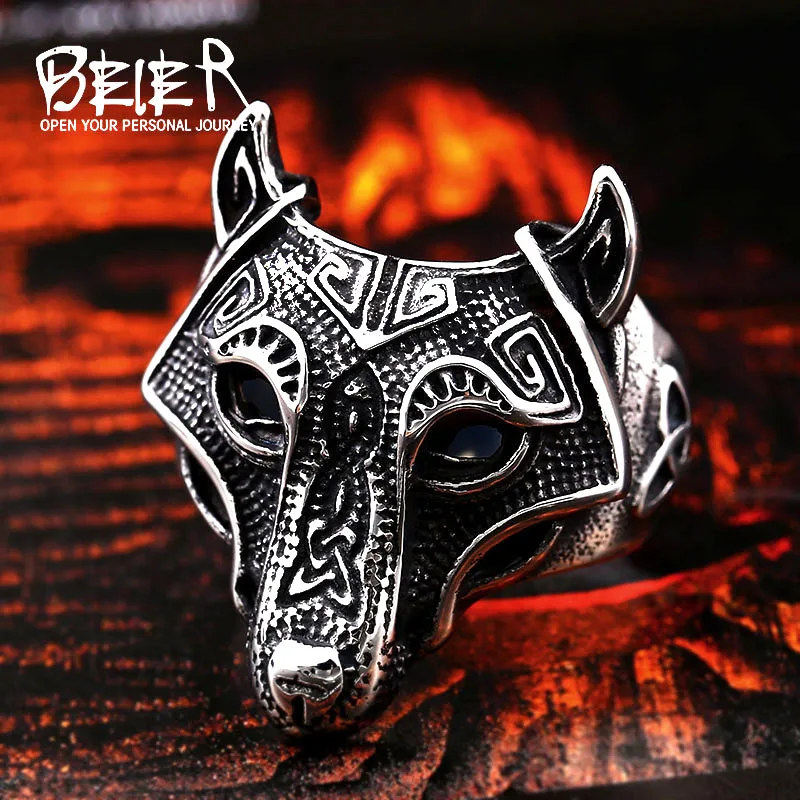 Beier Norse Viking Nordic Wolf Animal Man Drop shipping wholesale Ring Fashion Punk Rock hot sale Jewelry BR8-534