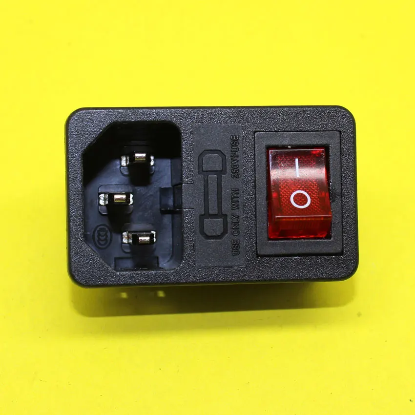 AD-027   IEC320 C14 Snap-in Power Cord Inlet Socket Receptacle With Fuse Holder&ON OFF Red Light Rocker Switch RoHS,250V 10A,CE