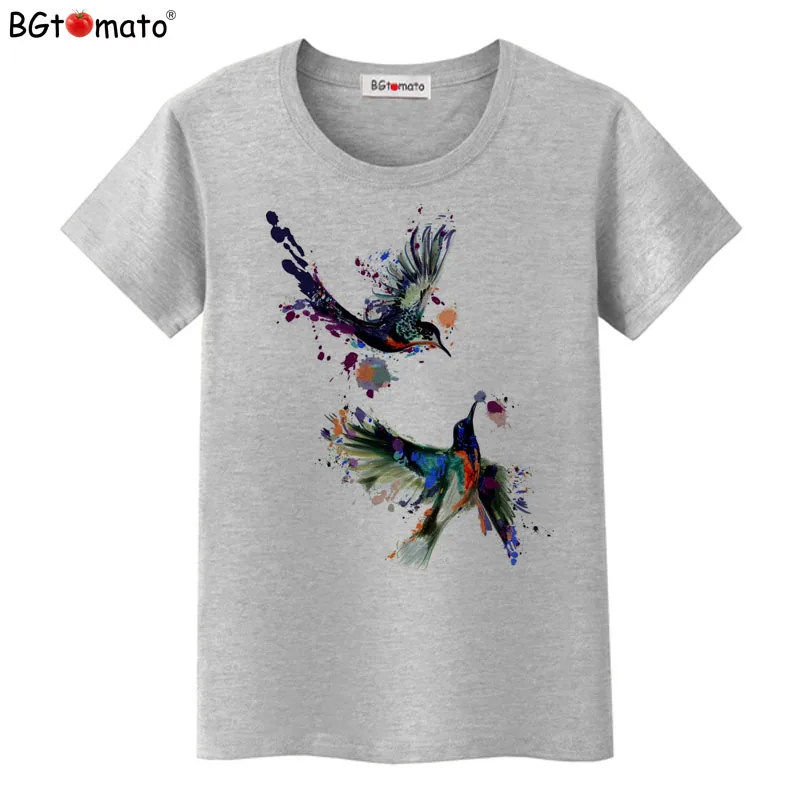 

BGtomato Hot sale Summer Beautiful Birds Shirt Women Top Tees New T Shirt Women Short sleeve casual clothes fashion t-shirt