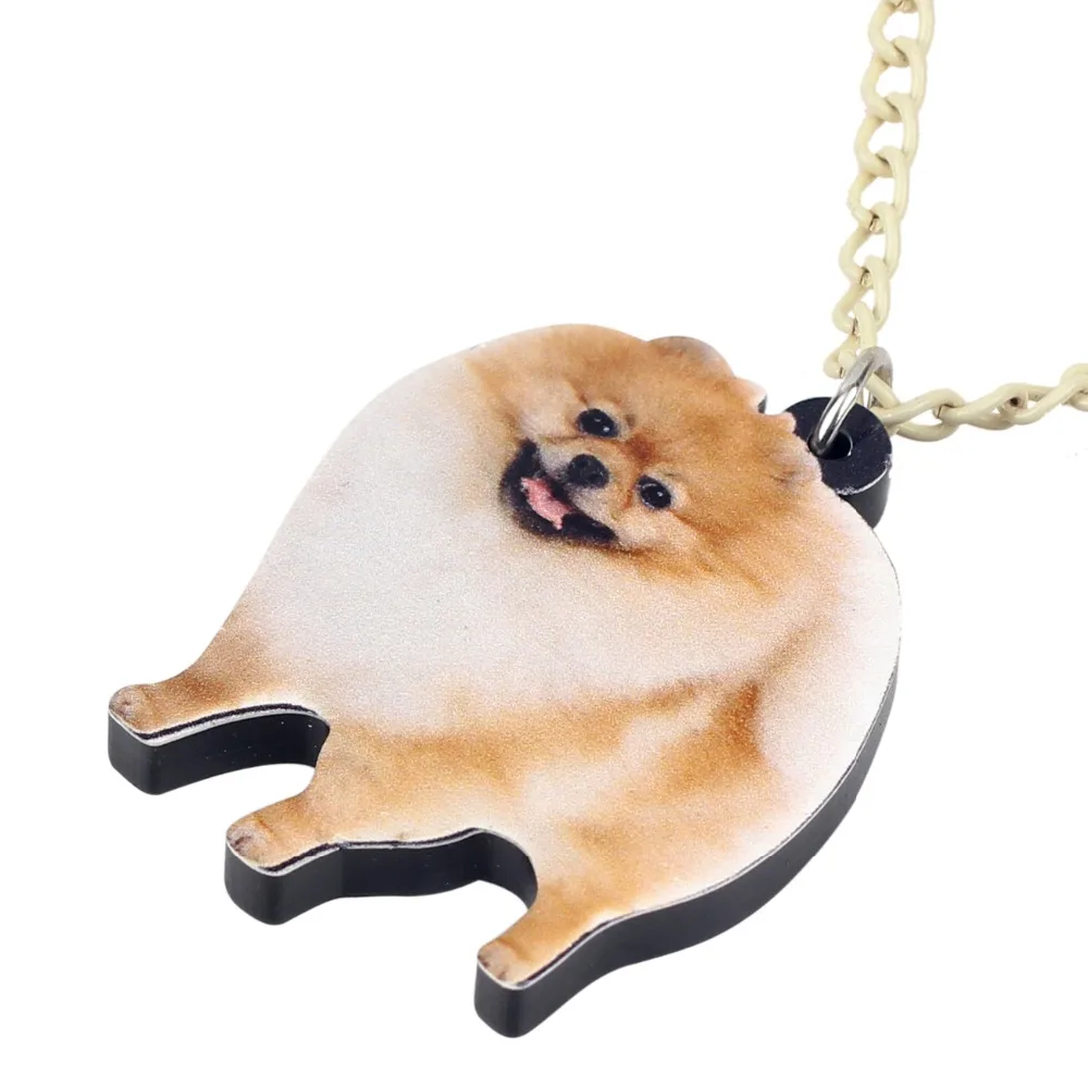 Bonsny Statement Acrylic Happy Pomeranian Dog Necklace Pendant Chain Choker Anime Cute Animal Jewelry For Women Girls Accessory