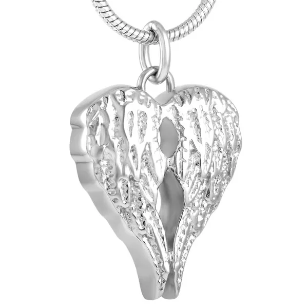 IJD8517 Customized Single Or Dould Hole Hold Ash Keepsake Jewelry Stainless Steel Angel Wing Feather Heart Cremation Urn Pendant