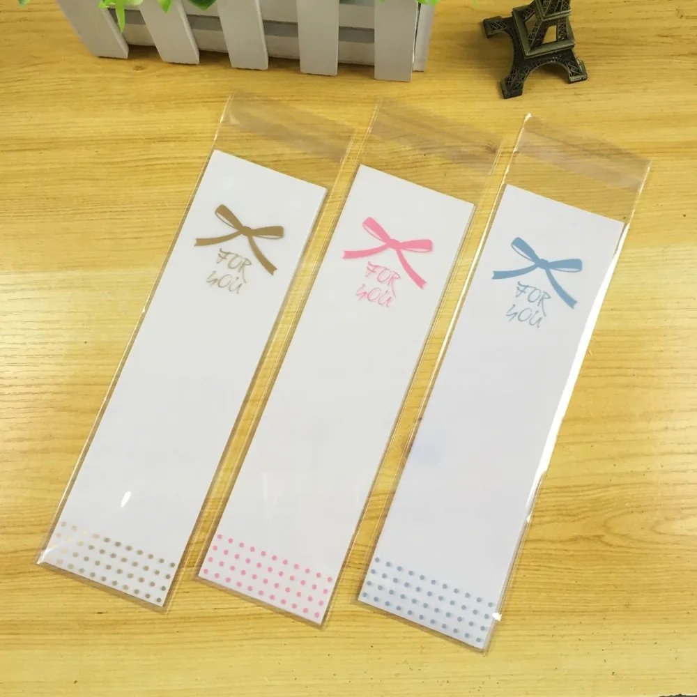 100pcs/lot  Plastic Bags 6x18cm 6x20cm Gift Candy Food Self Sealing Bags Lace Bow Cookie Long Strip Packaging Bags