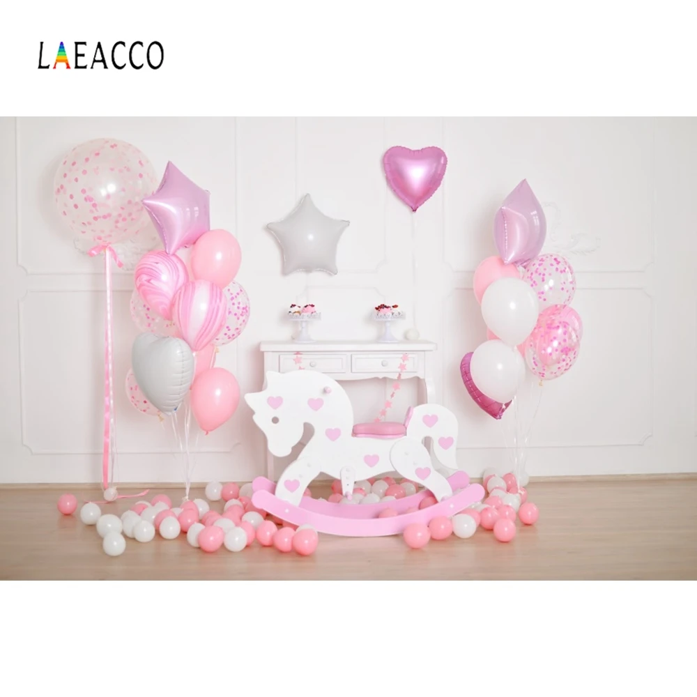 Laeacco Baby Birthday Backdrops for Photography Balloons Trojan Table Photo Backgrounds Children Portrait Photophone Photocall