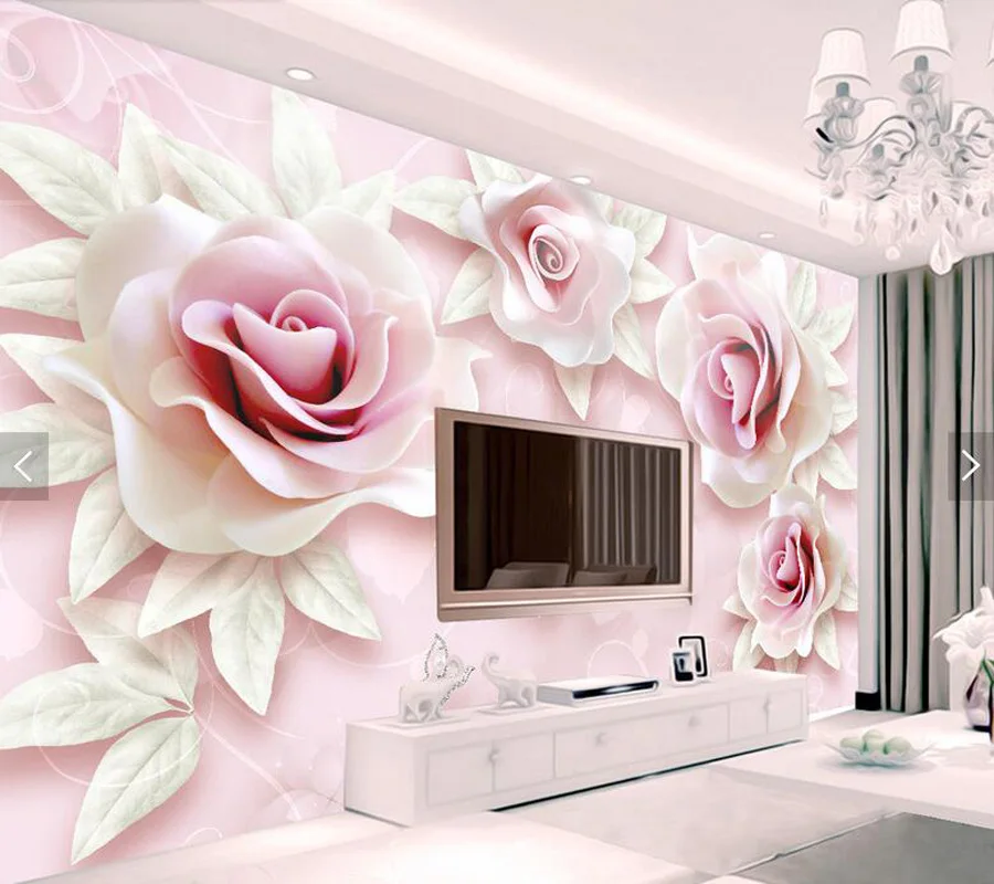 

Custom papel de parede 3d, pink rose fresco for living room bedroom sofa TV backdrop home decor wallpaper