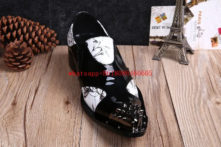 Choudory Plus size mens patent leather black shoes rivets dress wedding shoes pointy shoes spiked loafers men italian shoes