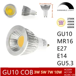 4 Stks/partij Gu10 E27 Cob Dimbare Led Lamp E14 Mr16 Spotlight 3W 5W 7W 10W Warm Wit 2700K 3000K Real Power Halogeen