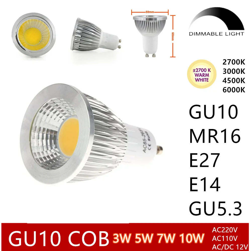 cob pode ser escurecido lampada led e27 e14 mr16 spotlight 3w 10 quente branco 2700k 3000k real power halogenio 10 pecas gu10 01