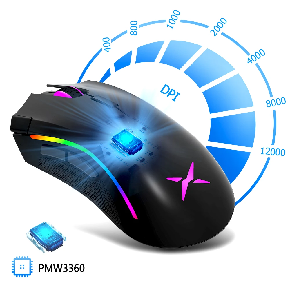 Delux M625 PMW3360 Sensor Gaming Mouse 12000DPI 7 Programmable Buttons RGB Backlight Wired Mice with Fire Key For FPS Gamer
