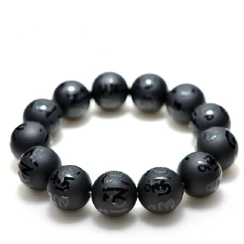 BB-450 Tibetan Mantras Beads Bracelets Matted Black Carnelian Bracelet Tibet OM MA NI PAD ME HUM Amulet 6/8/10/12/14/16mm