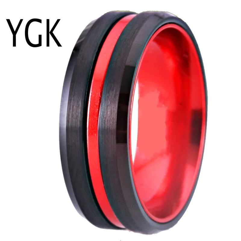 8mm Women's Wedding Engagement Ring Black Tungsten Ring With Red Anodized Aluminum Men's  Anniversary Ring Party Gift Drop Ship