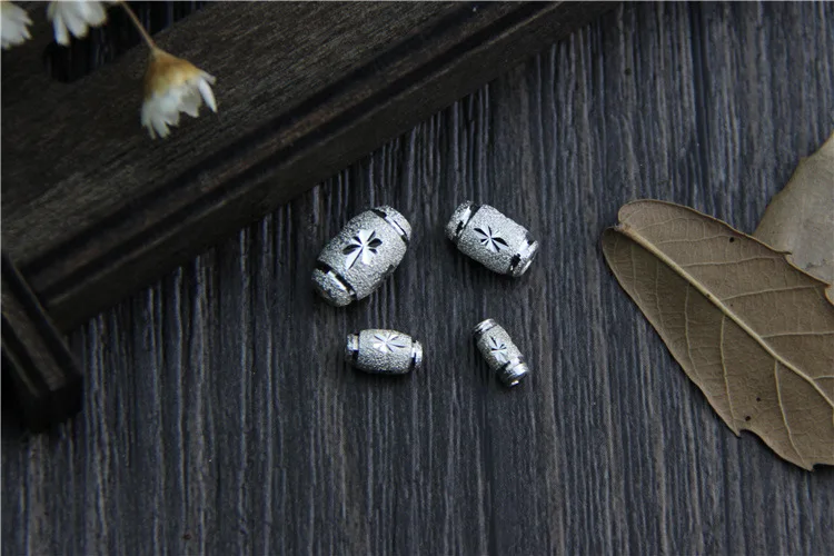 1pc 100% 925 Sterling Silver Matte Craft Flower Loose Spacer Beads Fancy Silver Barrel Charm Beads DIY Fine Jewelry Making