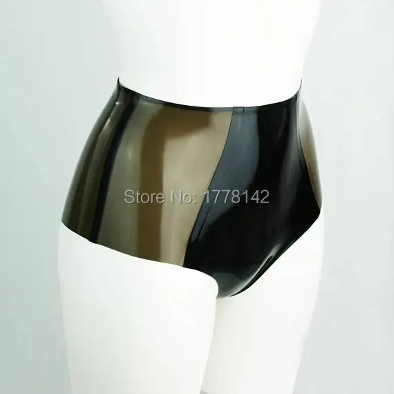

Latex Underwear High Waisted Cheeky Briefs Transparent Black&Black