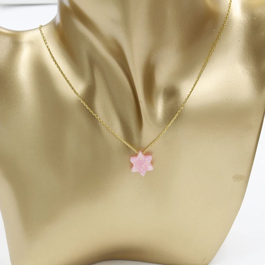 Fnixtar 2Pcs Stainless Steel Gold Color Jewish Jewelry Star of David Plastic Opal Pendant Necklace Women Men 45cm+5cm extender