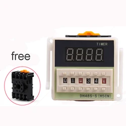 AC/DC 24v-240v DH48S-S Programmable Digital display time relay cycle control Double Time Delay Relay Socket with Base Voltage