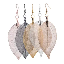 LOVBEAFAS 2026 Fashion Wedding Long Earrings Filigree Dipped Unique Natural Real Leaf Earings for Women Fine Jewelry Party Gifts