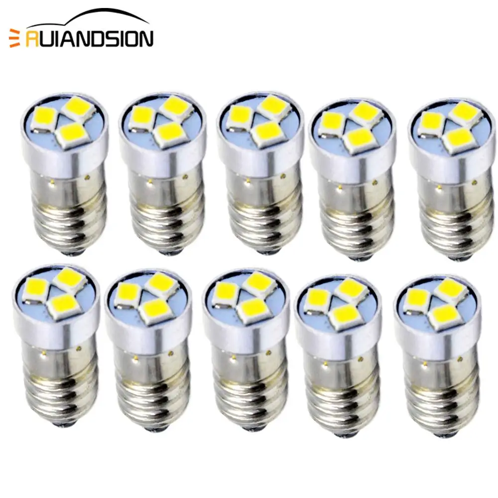 10pcs 3V 6V 12v DC 3smd 3030 E10 Base LED Upgrade Bulb Replacement for Headlamps Lanterns Flashlights Torch LED Conversion Bulbs