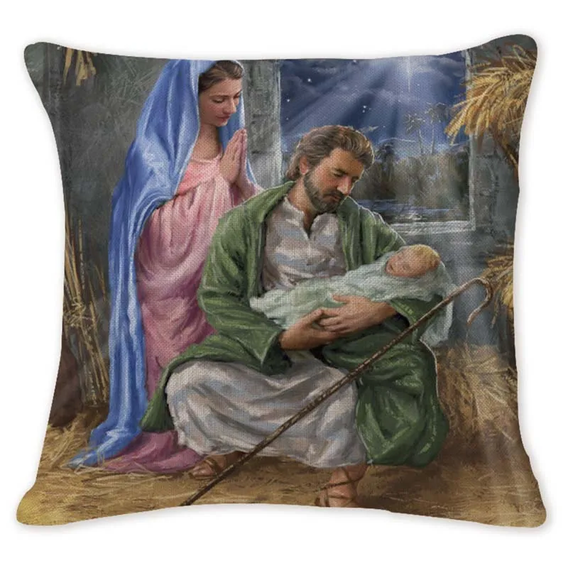 2018High Quality Cushion Covers Mona Lisa Our Lady Pillow Covers Girls Car Cotton Linen Home Decorative Jesus Throwpillow Covers