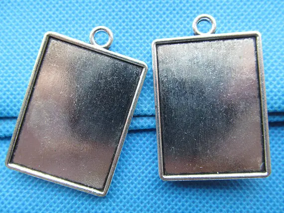 

5pcs Antique Silver tone Rectangle Base Setting Tray Bezel Pendant Charm/Finding,fit 26mmx36mm Cabochon/Cameo,Double Same Side