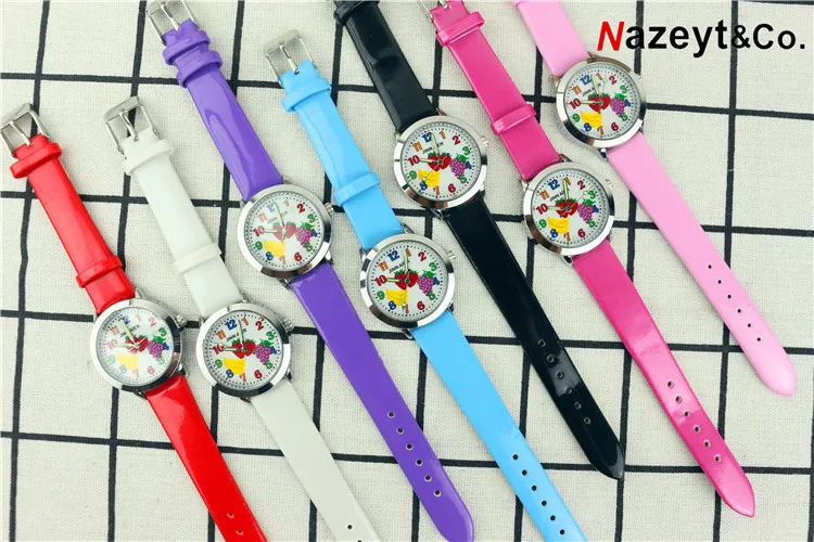 2019new dzieci moda PU skórzane zegarek małych chłopców dziewczyny słodkie owoce twarz quartz dresswatch dzieci student luminous ręce zegar