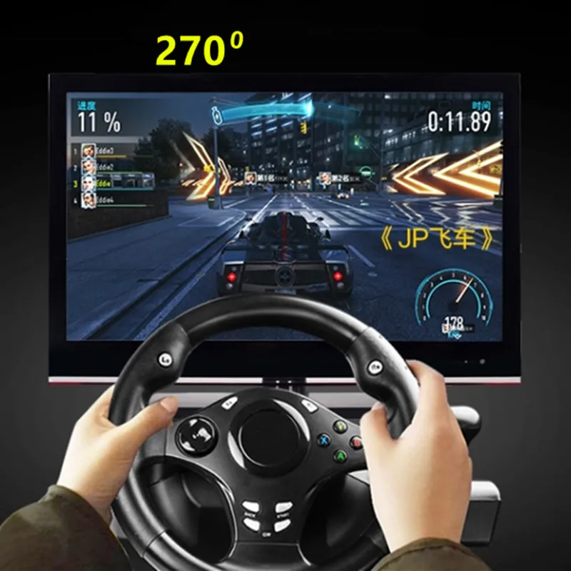 Computer Game Steering Wheel Car Driving Simulator Training Test Drive School Automobile Race Vibration Gameing Joystick Console