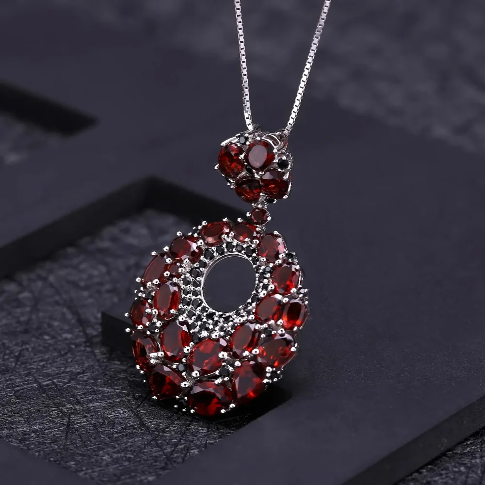 GEM\'S BALLET Natural Red Garnet Gemstone Vintage 925 Sterling Sliver Pendant Necklace For Women Gift Party Jewelry