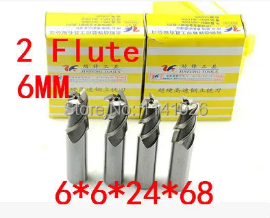 High Quality 10pcs  Extended End Mill 6mm Two 2 Flute HSS & Aluminium End Mill Cutter CNC Bit,6*6*24*68mm