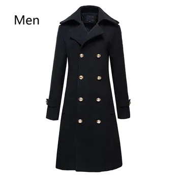 Winter Mens Military Double Breasted Wool Blend Long Jackets For Man Female Cotton Padded Warm Long Coats Male Windbreakers