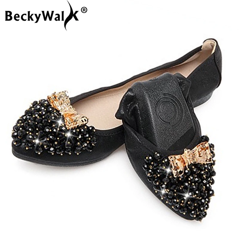 2023 Spring Summer Ballet Flat Shoes Women Foldable Fashion Beaded Shoes Woman Flats Slip On zapatos mujer Size 34-43 WSH2533