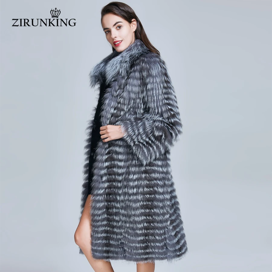 ZIRUNKING Genuine Women Real Fur Coats Real Silver Fox For Lady Natural Fur Female Clothes Autumn Warm Luxury Overcoat ZC1727